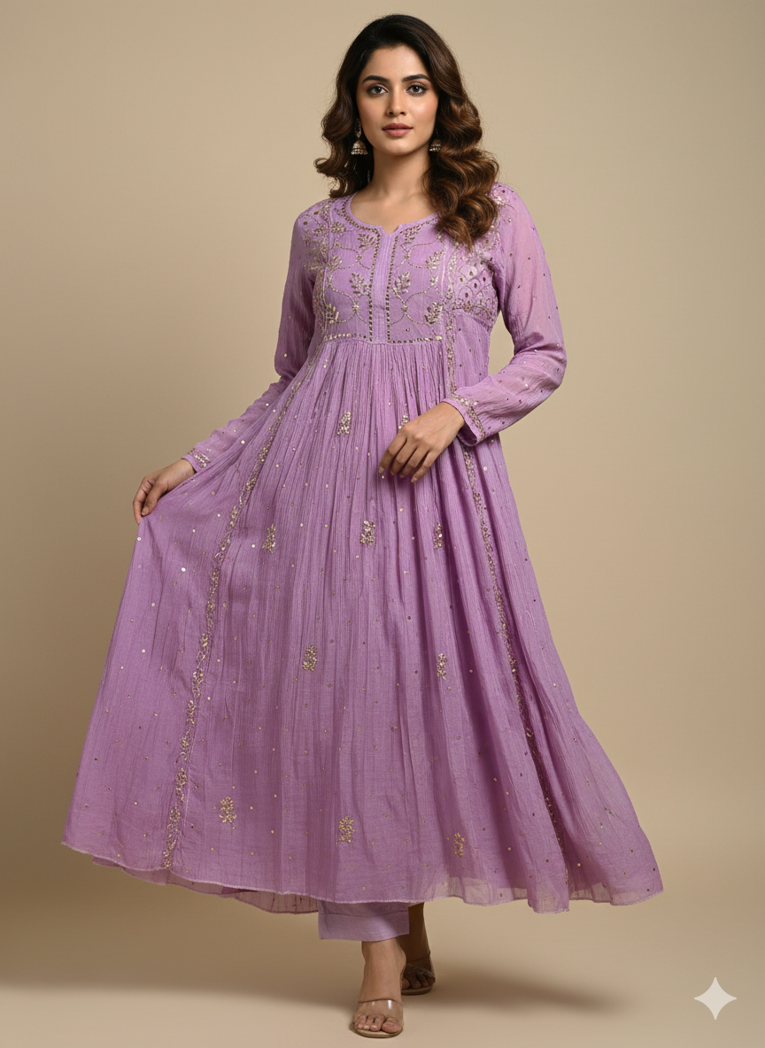 Pure Mul Chanderi Gown with Badla work