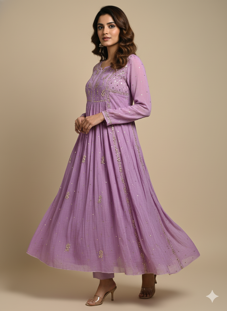 Pure Mul Chanderi Gown with Badla work