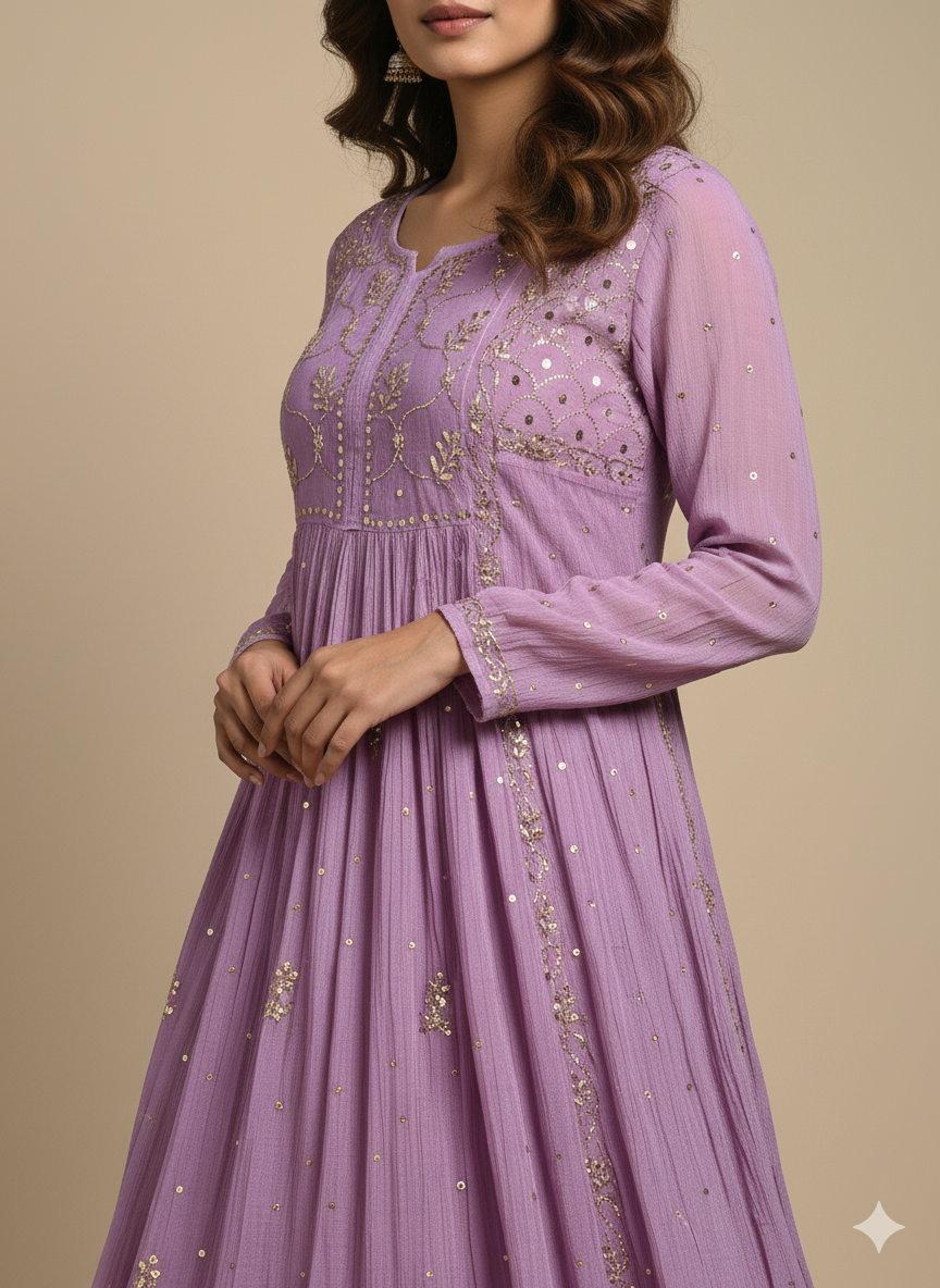 Pure Mul Chanderi Gown with Badla work