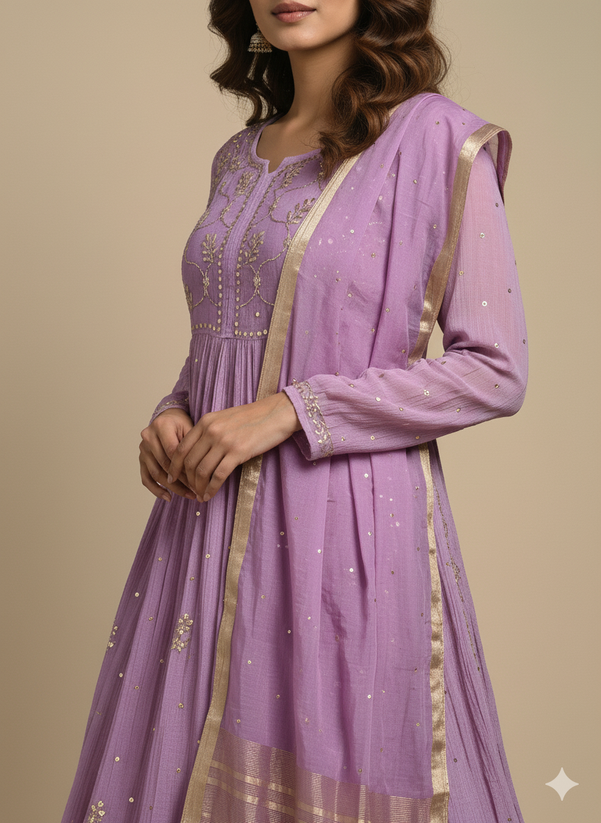 Pure Mul Chanderi Gown with Badla work