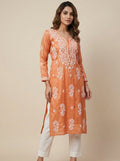 Tissue Straight Kurta with Hand embroidery