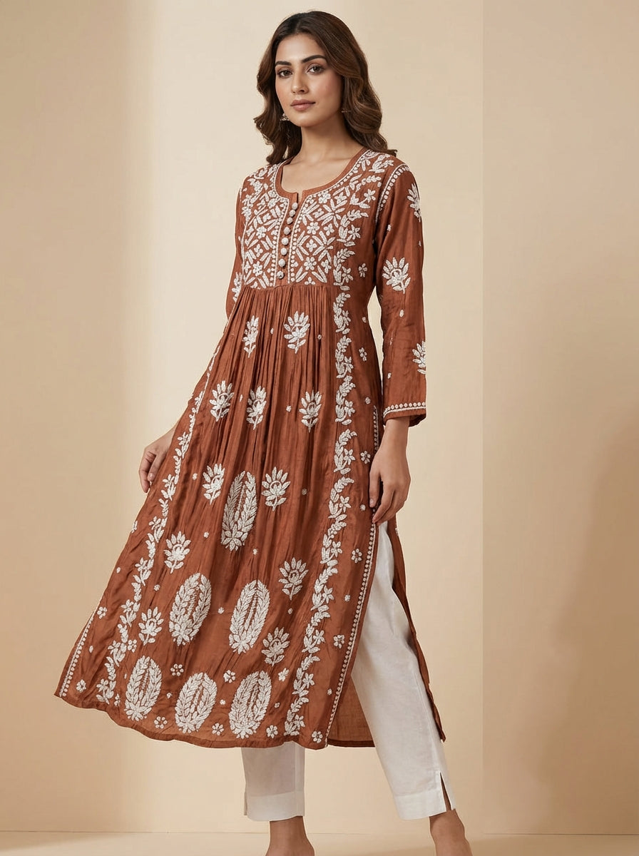 A-line Modal kurti with 3D embroidery