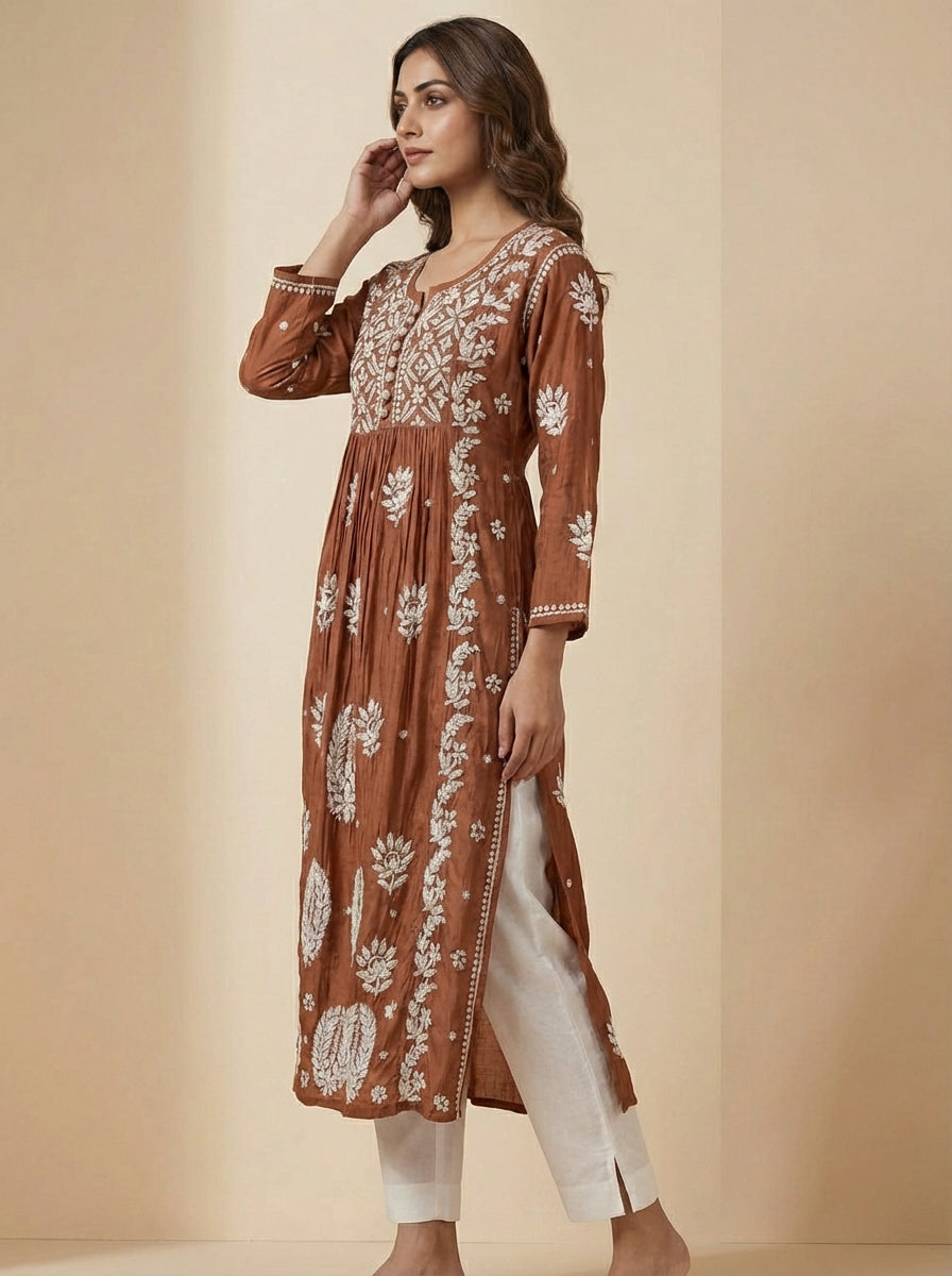 A-line Modal kurti with 3D embroidery