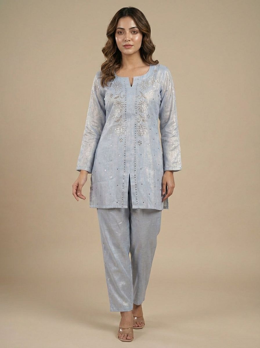 Tissue Co-ordset with Mukaish work