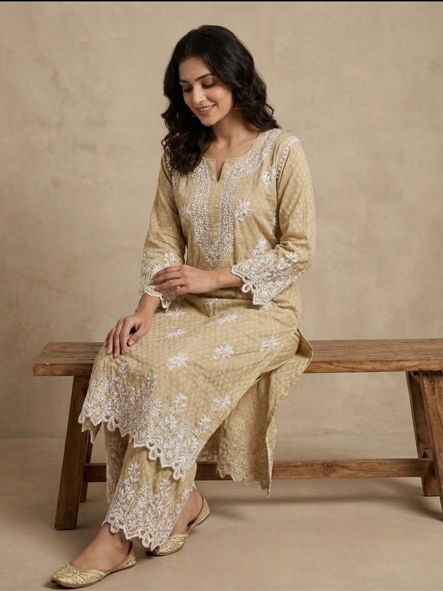 Cutwork Dobby cotton Co-ordset