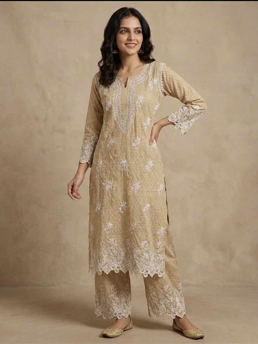 Cutwork Dobby cotton Co-ordset