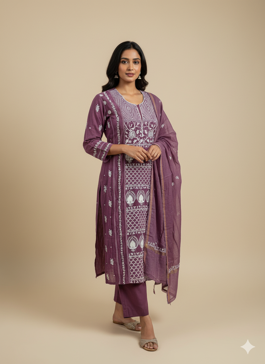 Pure Mul Chanderi Kurta & Dupatta with heavy Moti Embellishments