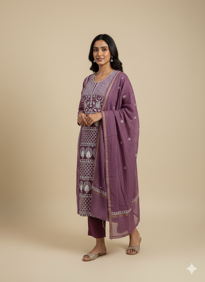 Pure Mul Chanderi Kurta & Dupatta with heavy Moti Embellishments