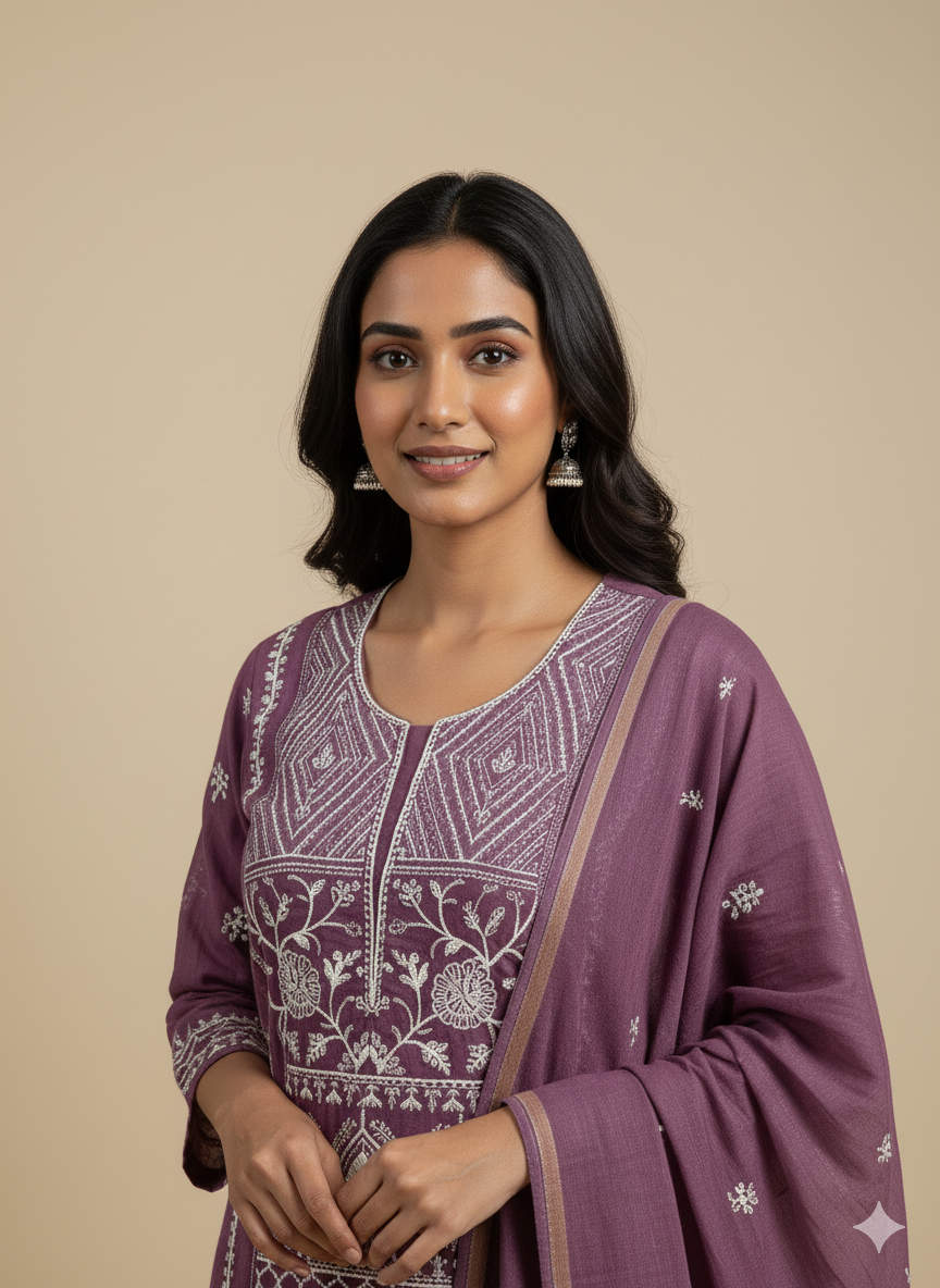 Pure Mul Chanderi Kurta & Dupatta with heavy Moti Embellishments