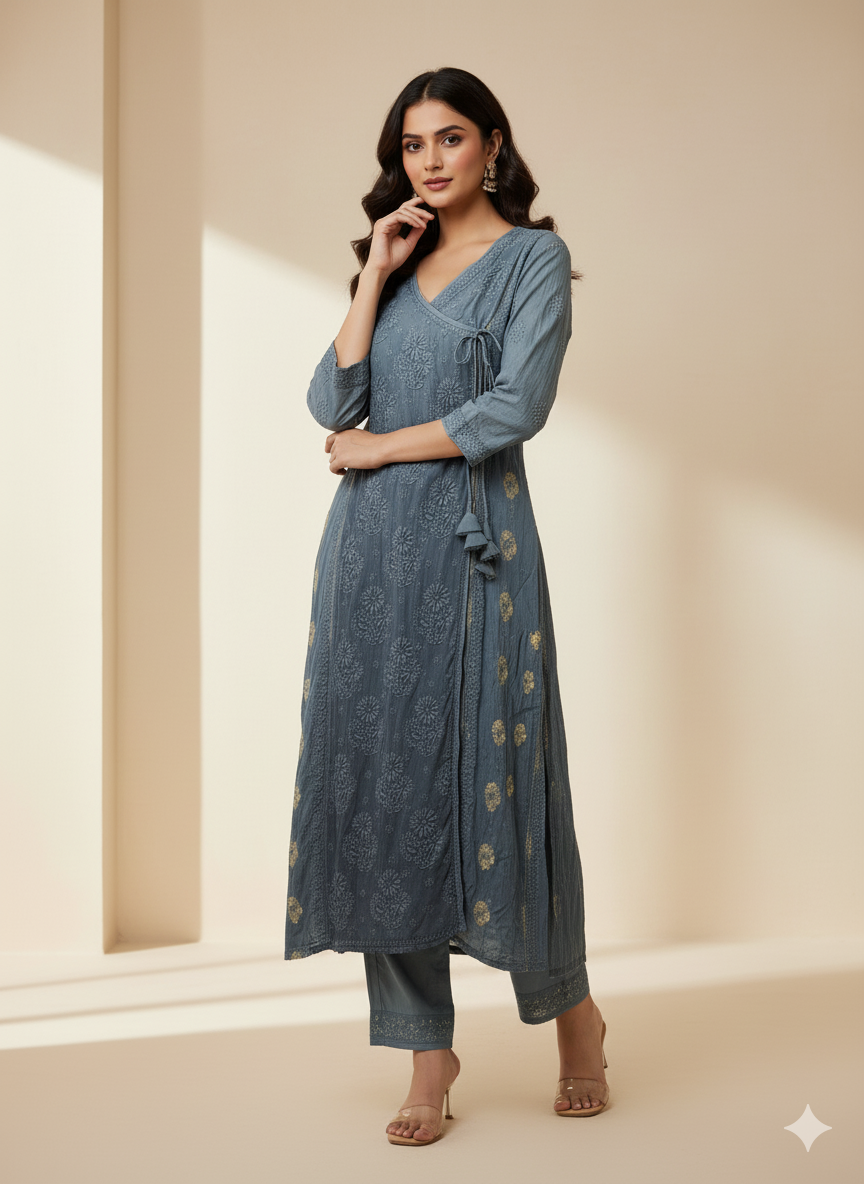 Diya Mul Chanderi Angarakha Kurti