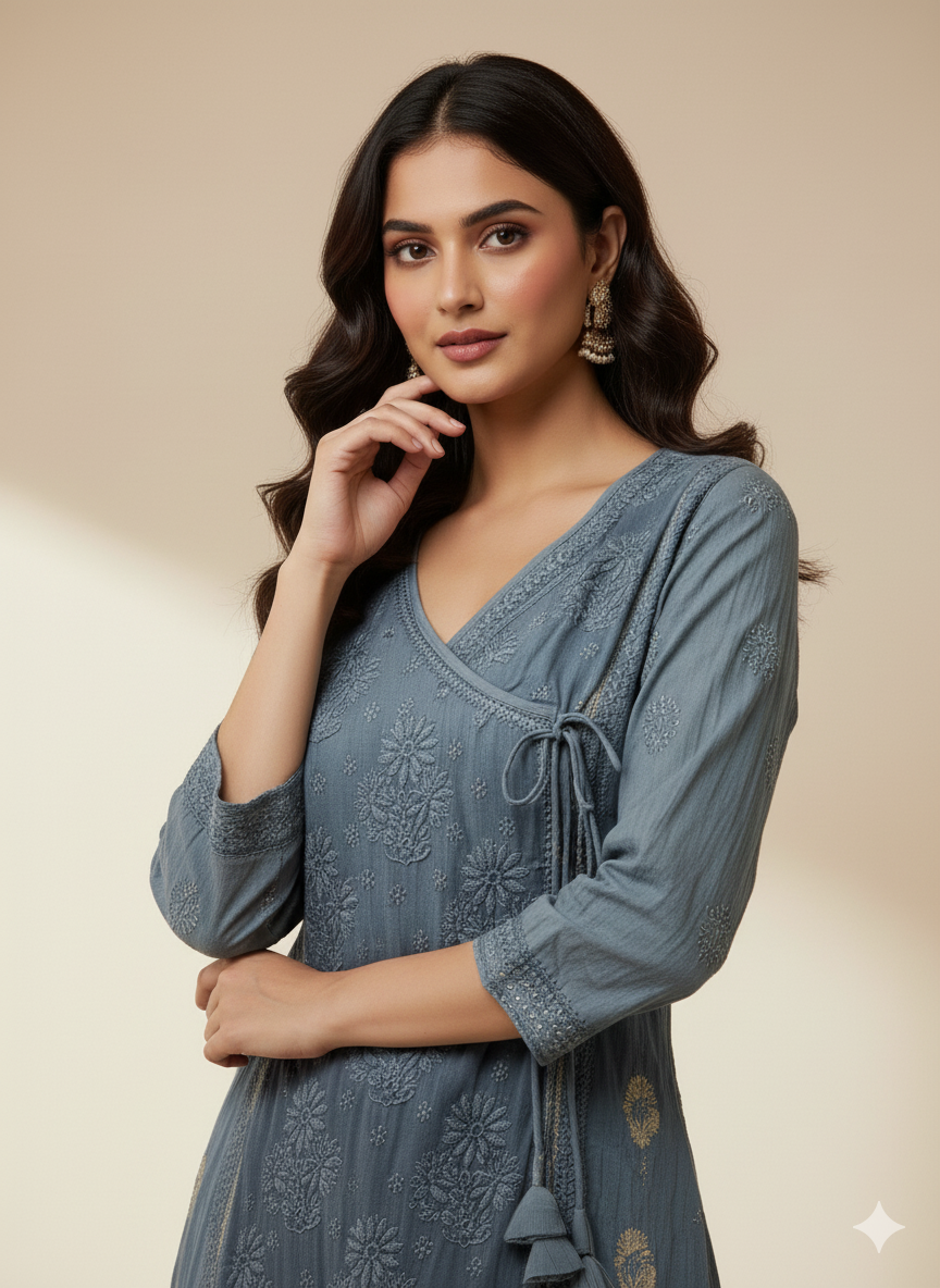 Diya Mul Chanderi Angarakha Kurti