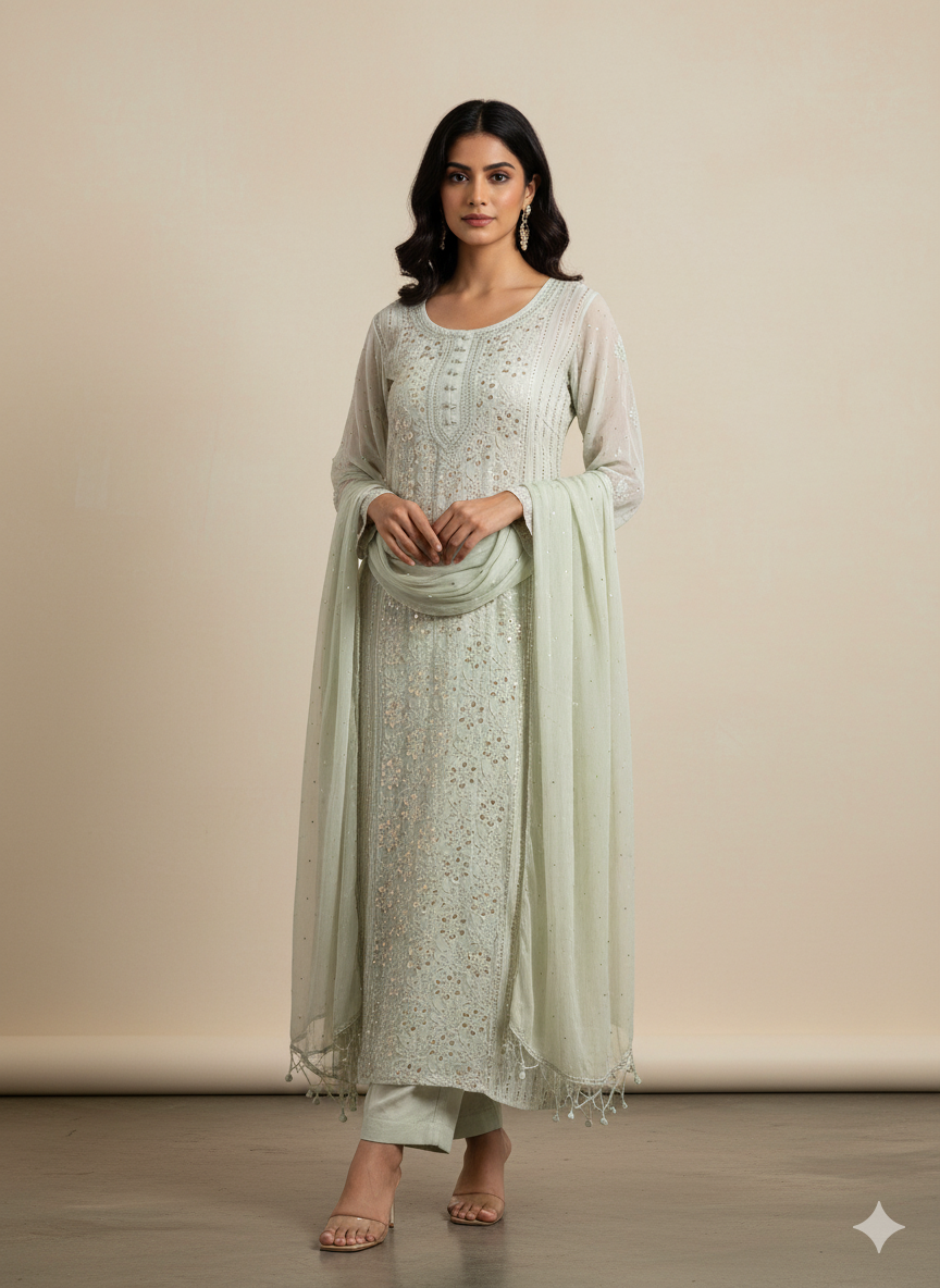 Gerorgette Kurti & Dupatta with Mukaish work