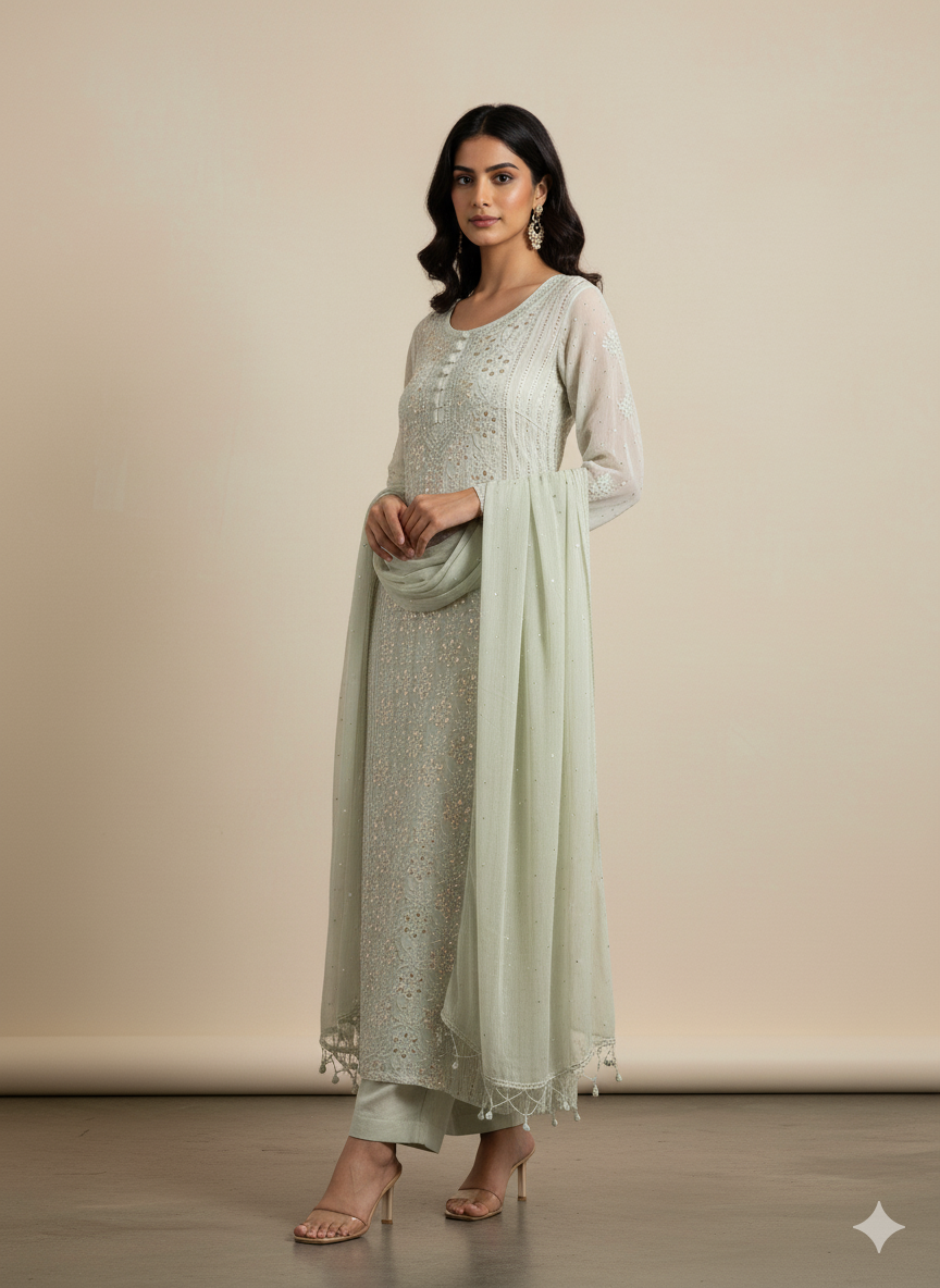 Gerorgette Kurti & Dupatta with Mukaish work