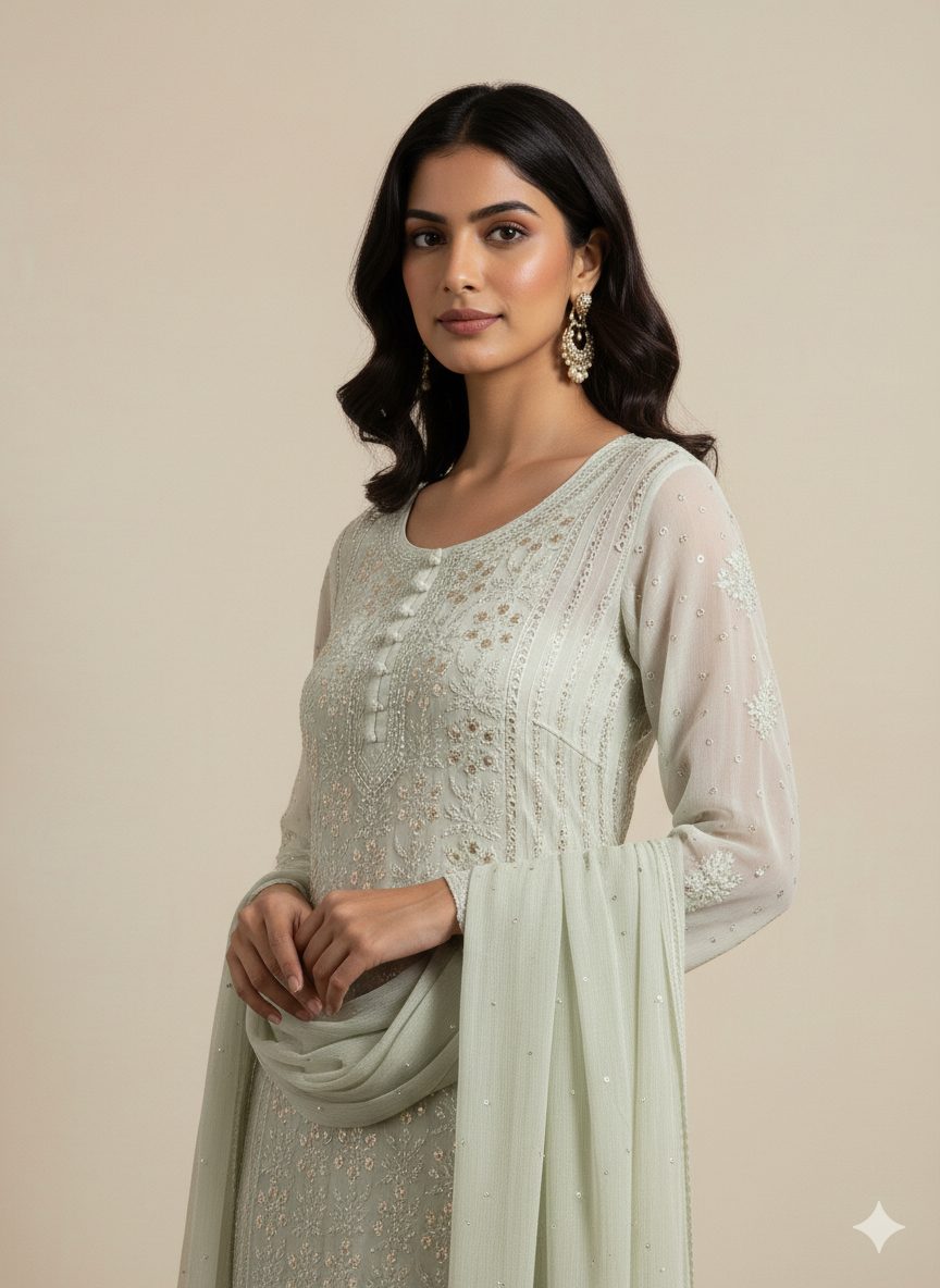 Gerorgette Kurti & Dupatta with Mukaish work