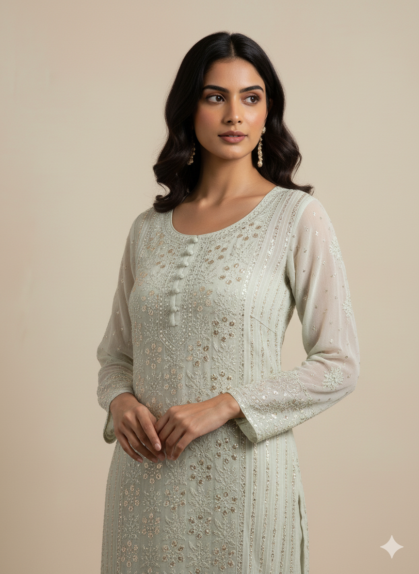 Gerorgette Kurti & Dupatta with Mukaish work