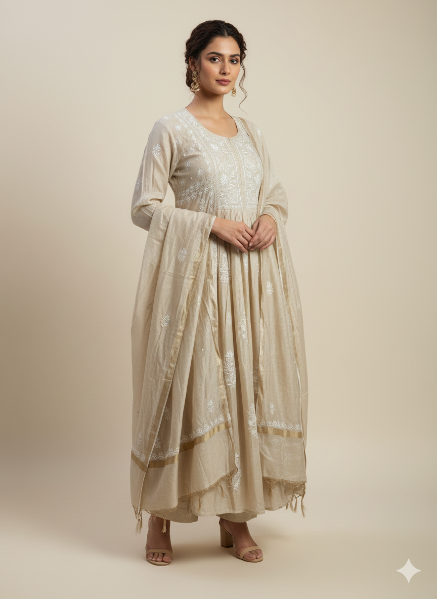 Tissue Silk Semi-stitched Kurta with Dupatta
