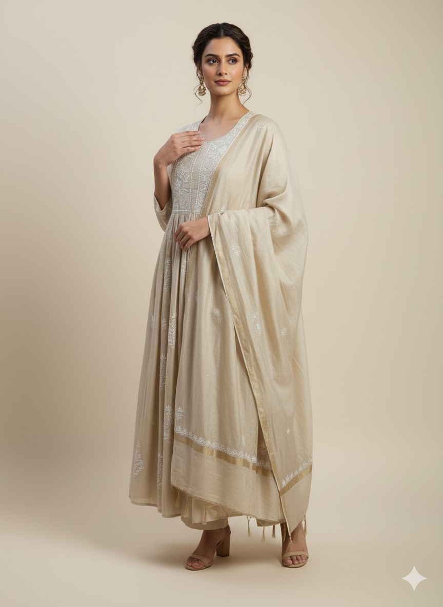 Tissue Silk Semi-stitched Kurta with Dupatta