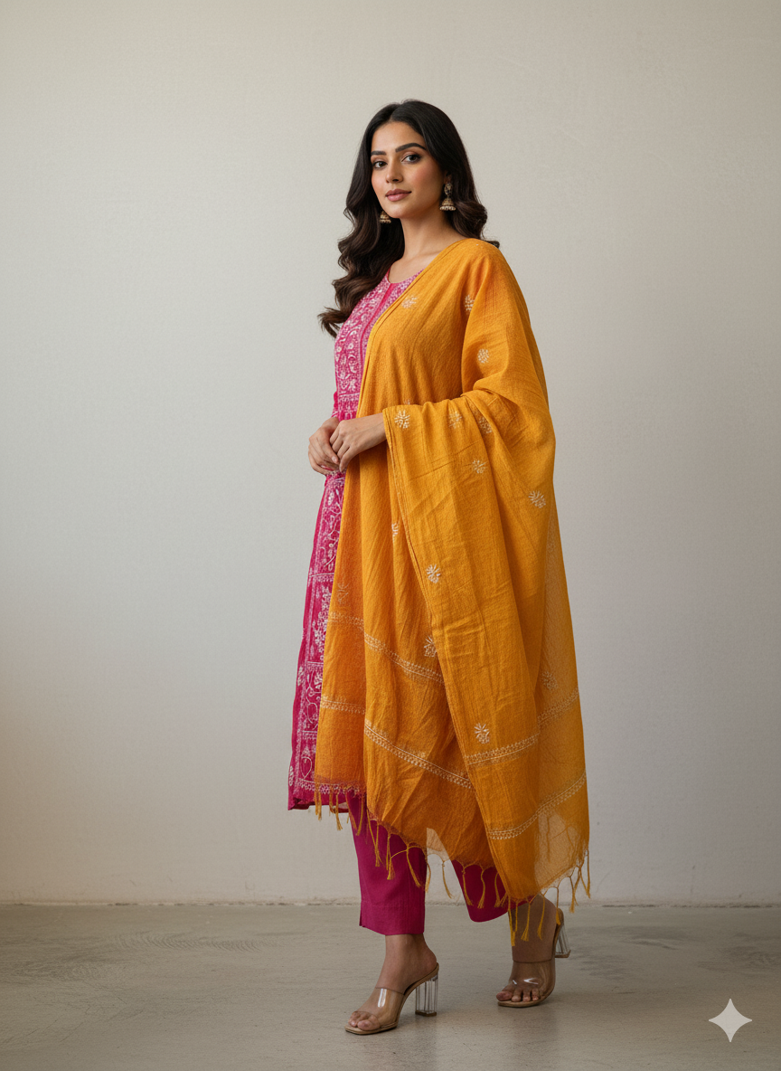 Pure Mal Chanderi Contrast Dupatta set