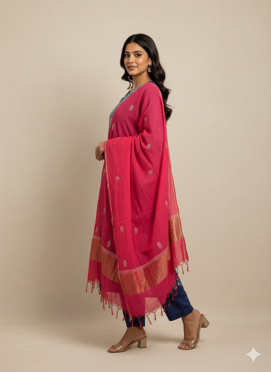 Pure Mal Chanderi Contrast Dupatta set