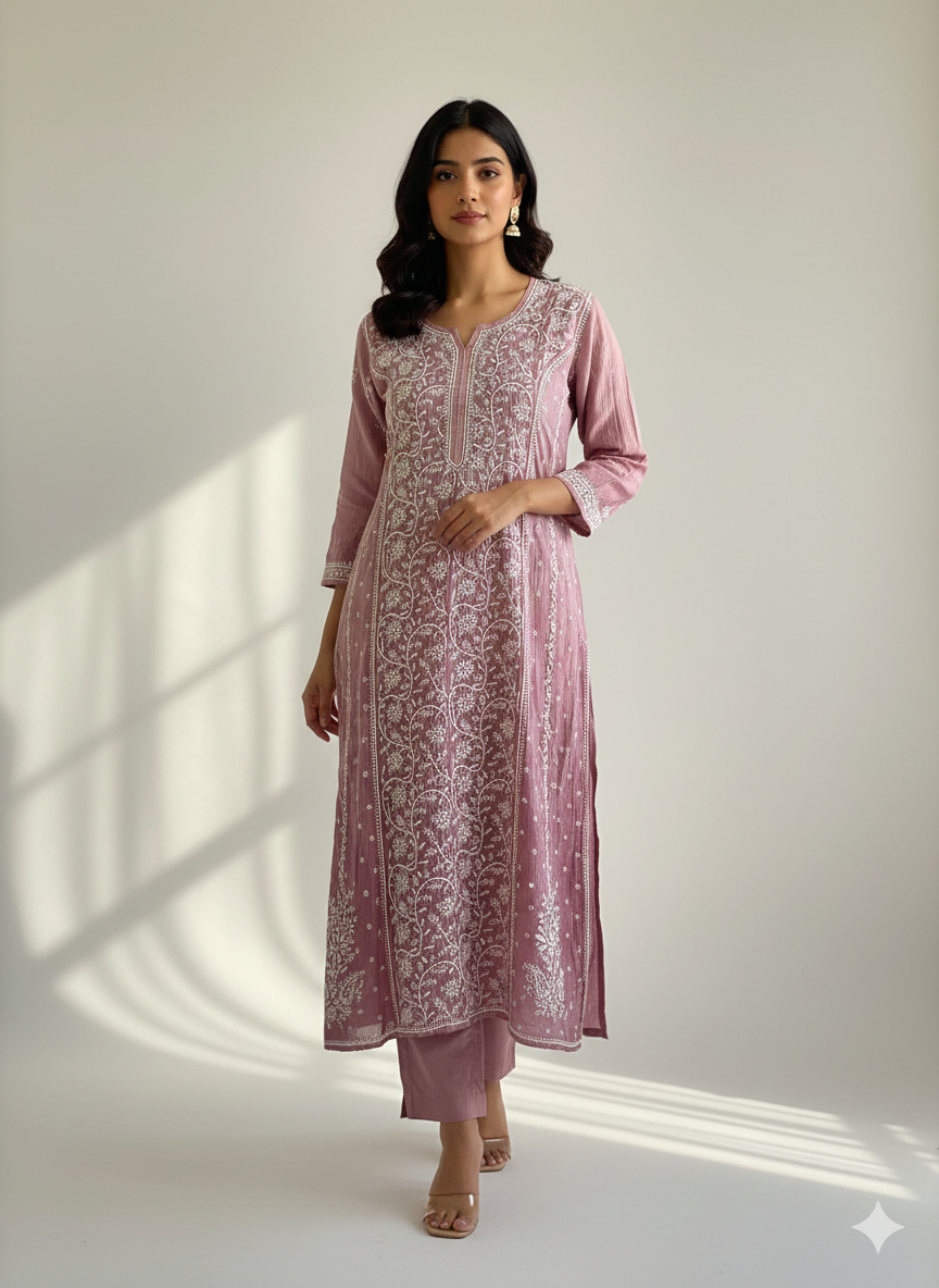 Pure Mul kurti with Thread work