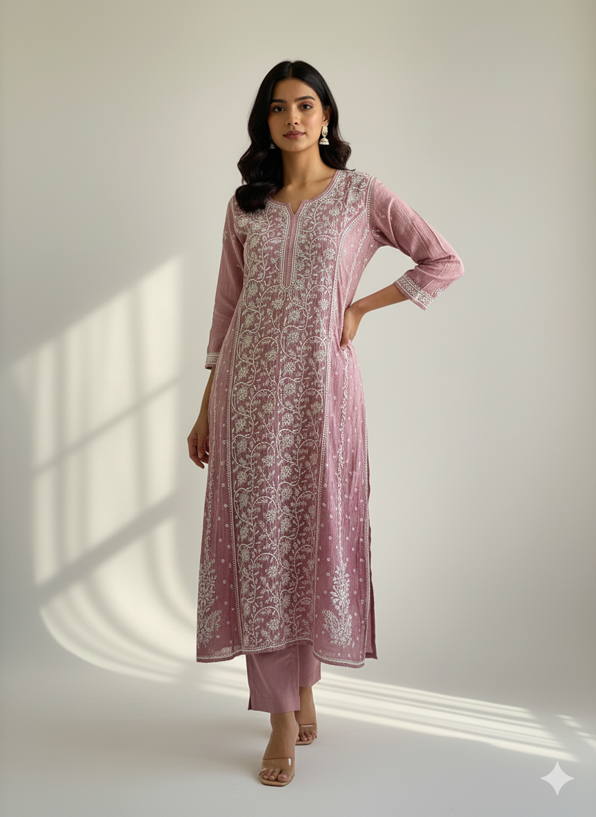 Pure Mul kurti with Thread work