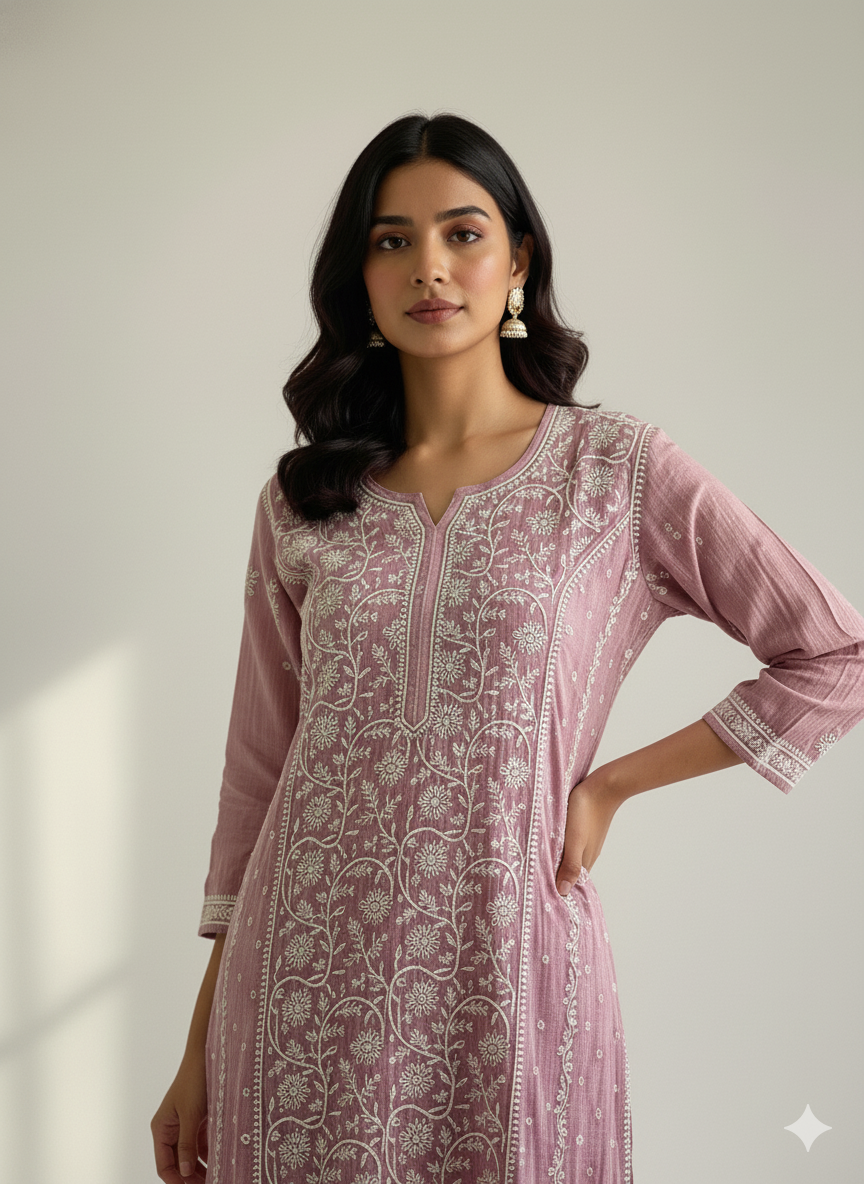 Pure Mul kurti with Thread work
