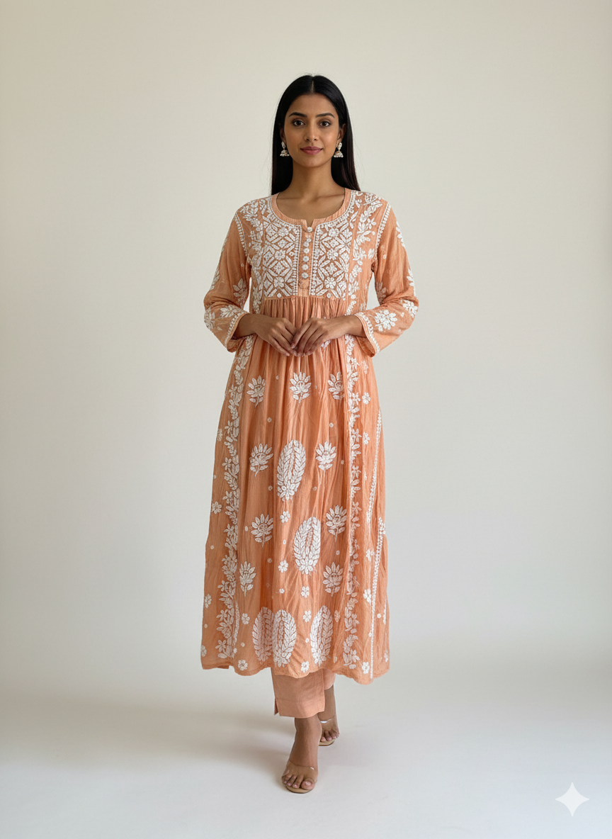 A-line Modal kurti with 3D embroidery