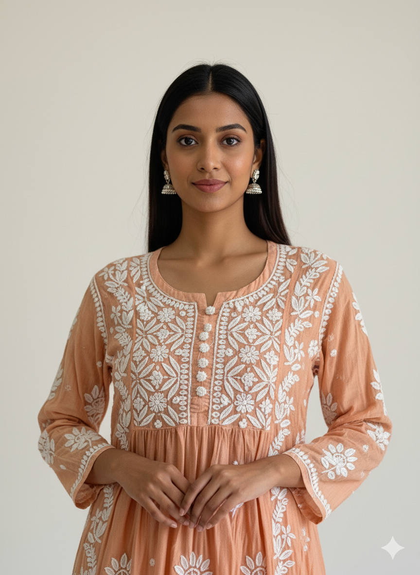 A-line Modal kurti with 3D embroidery