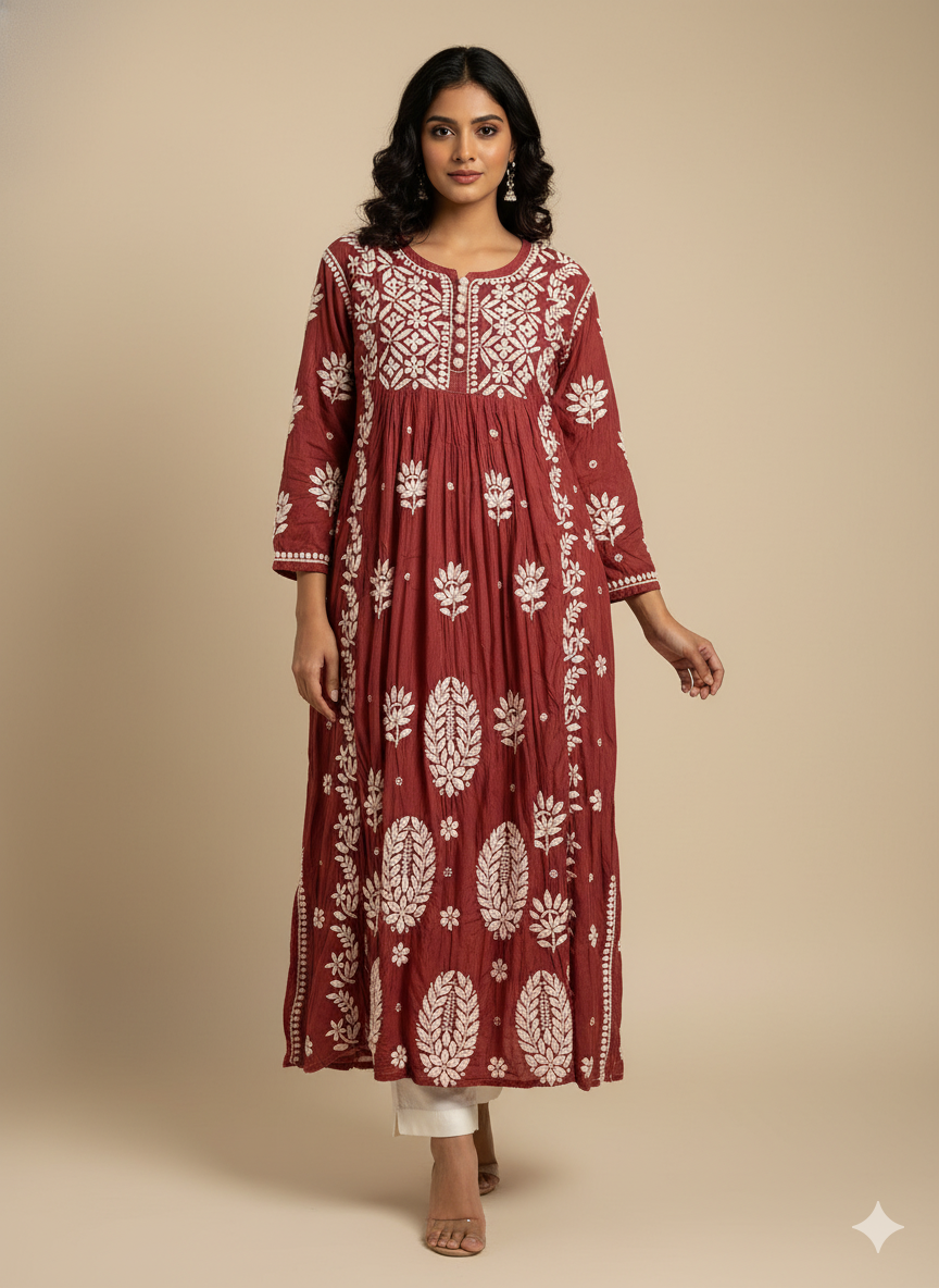 A-line Modal kurti with 3D embroidery
