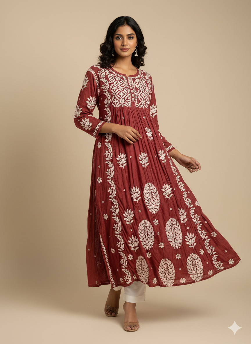 A-line Modal kurti with 3D embroidery