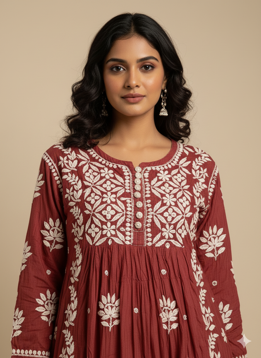 A-line Modal kurti with 3D embroidery