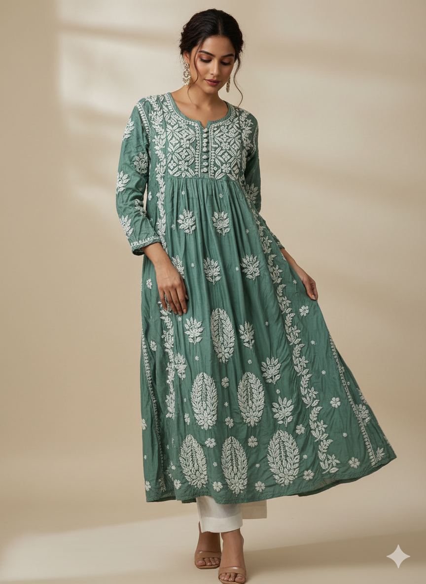 A-line Modal kurti with 3D embroidery