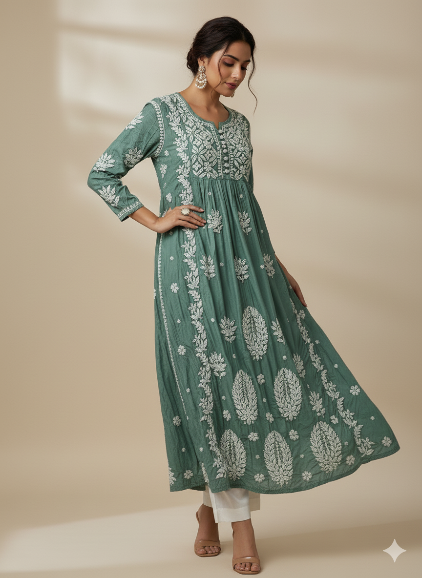 A-line Modal kurti with 3D embroidery