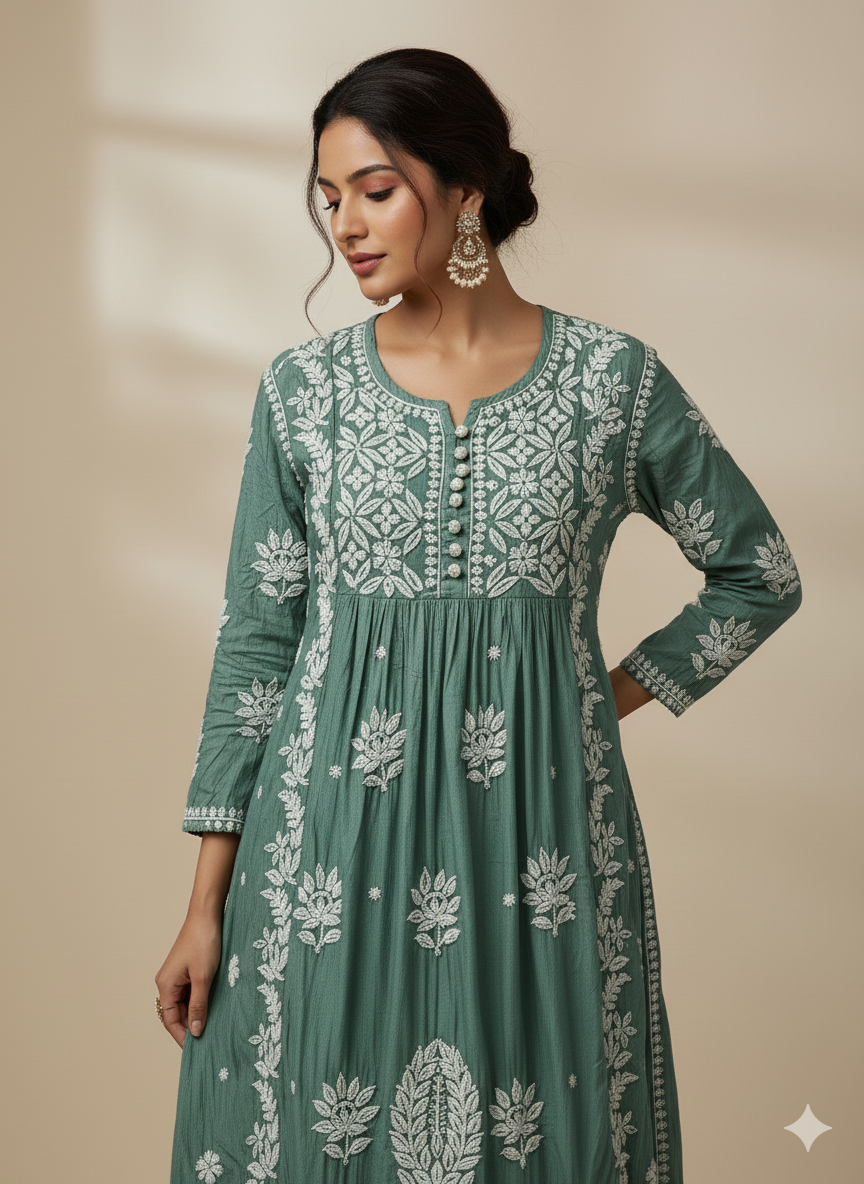 A-line Modal kurti with 3D embroidery
