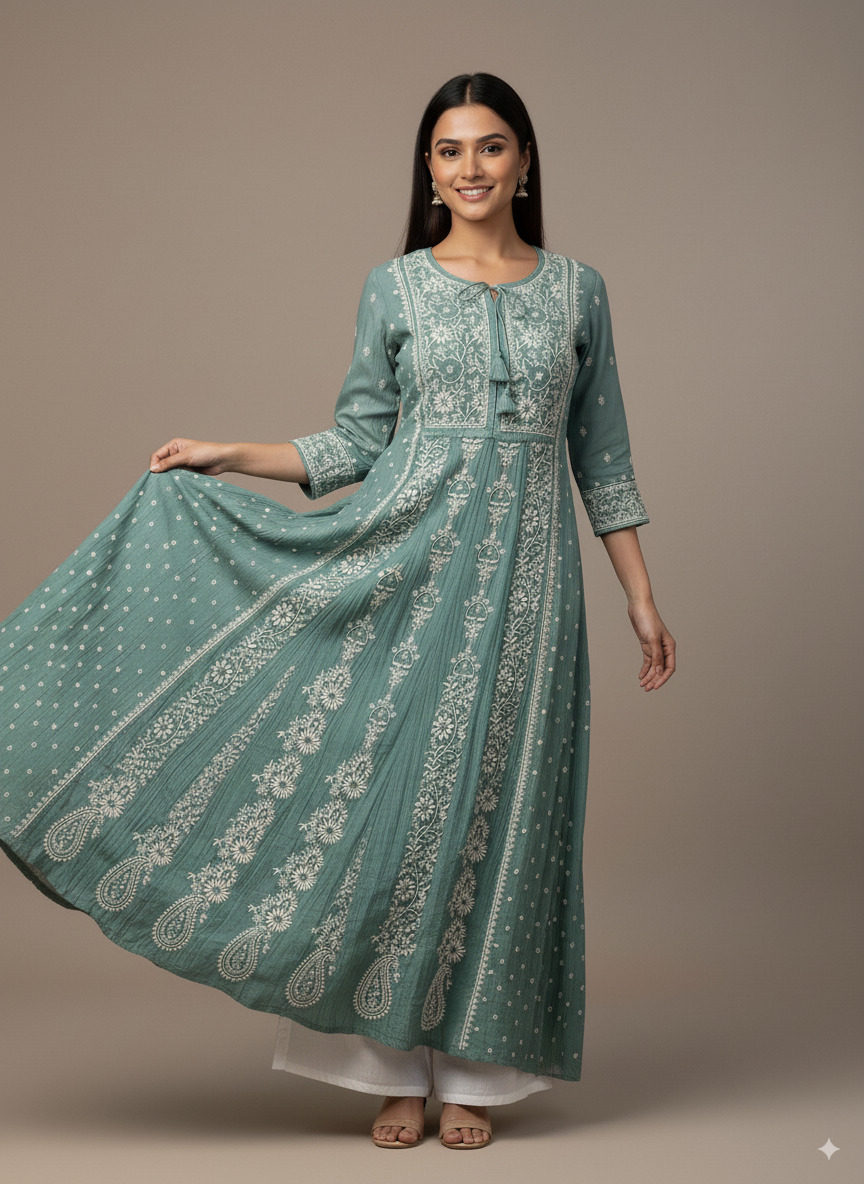 Meher A-line Mul Chanderi Kurti