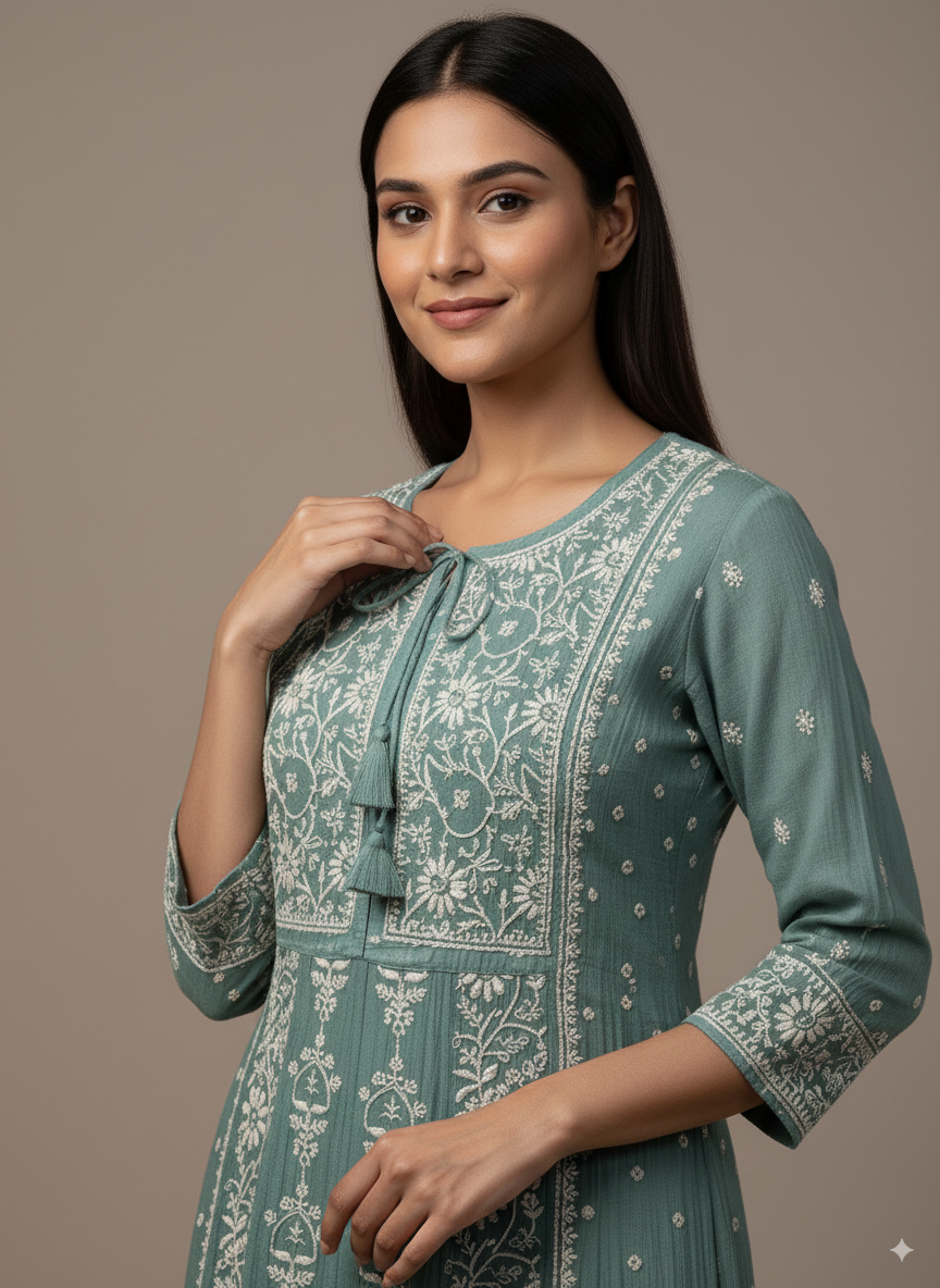 Meher A-line Mul Chanderi Kurti