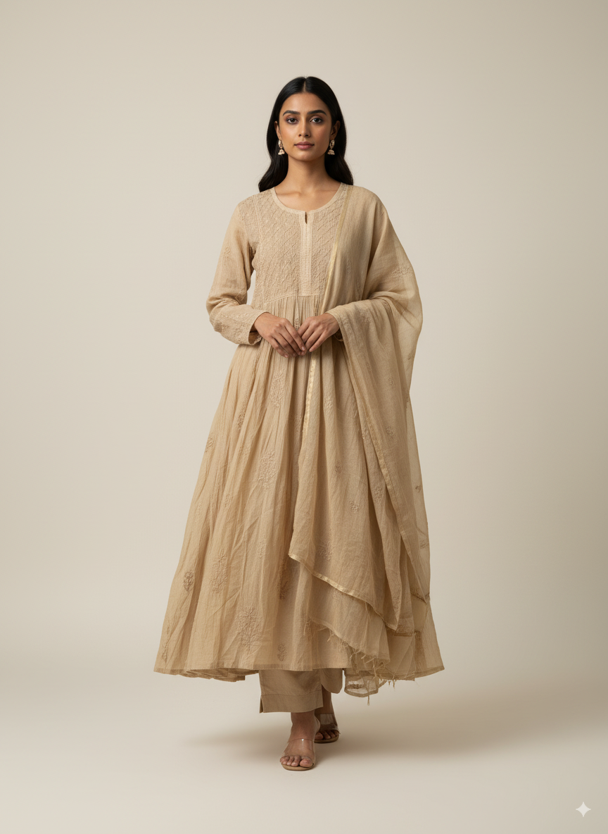 Mul Chanderi kurta and dupatta