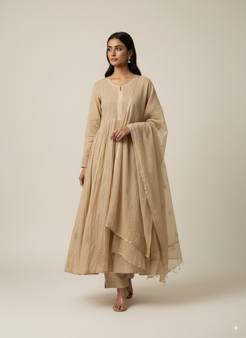 Mul Chanderi kurta and dupatta