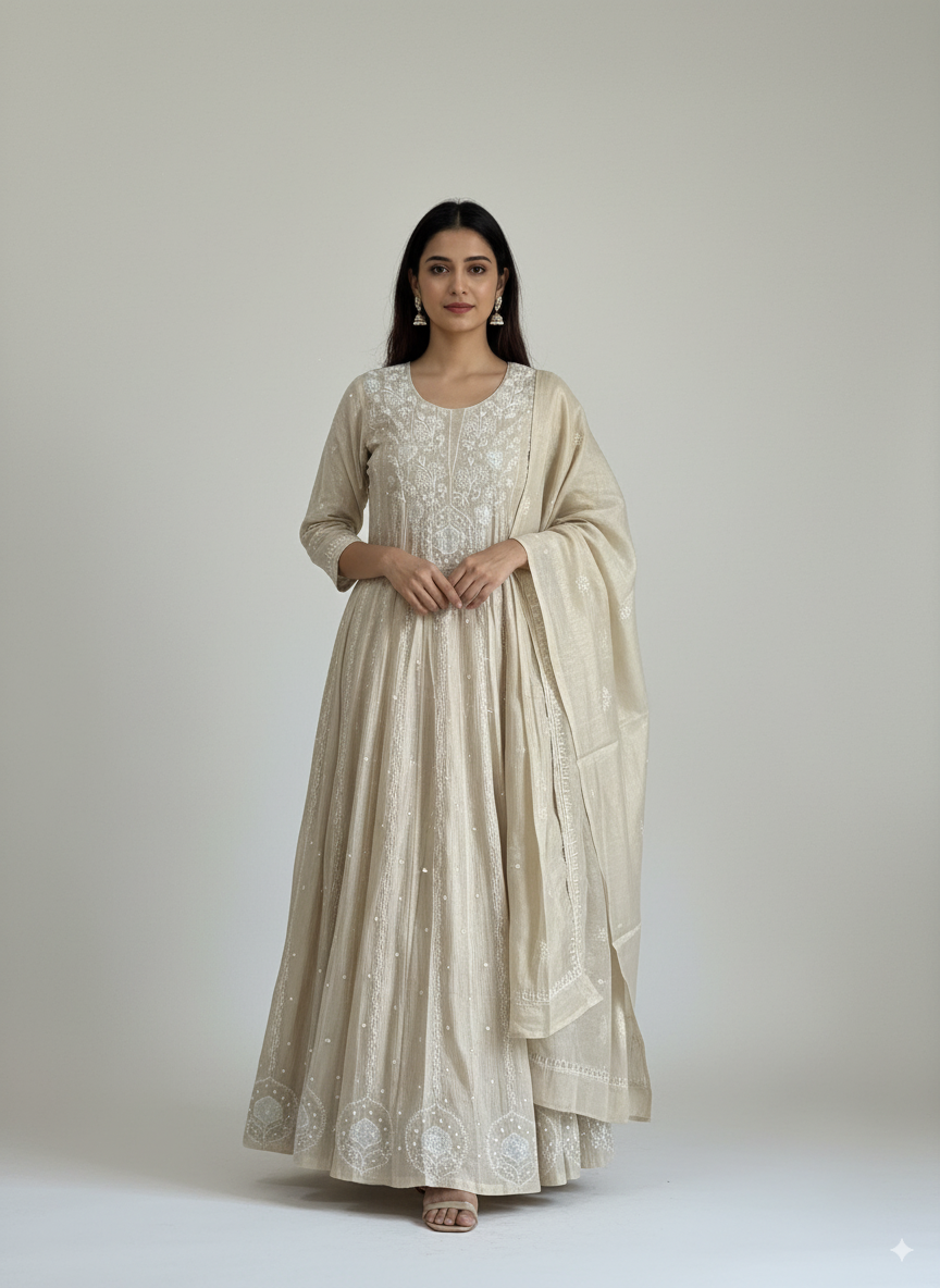 Zehen Tissue Anarkali with Dupatta