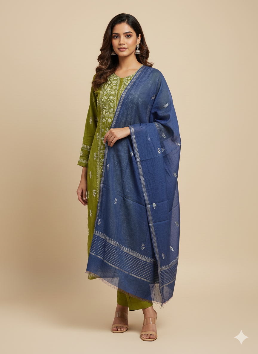 Pure Mal Chanderi Contrast Dupatta set