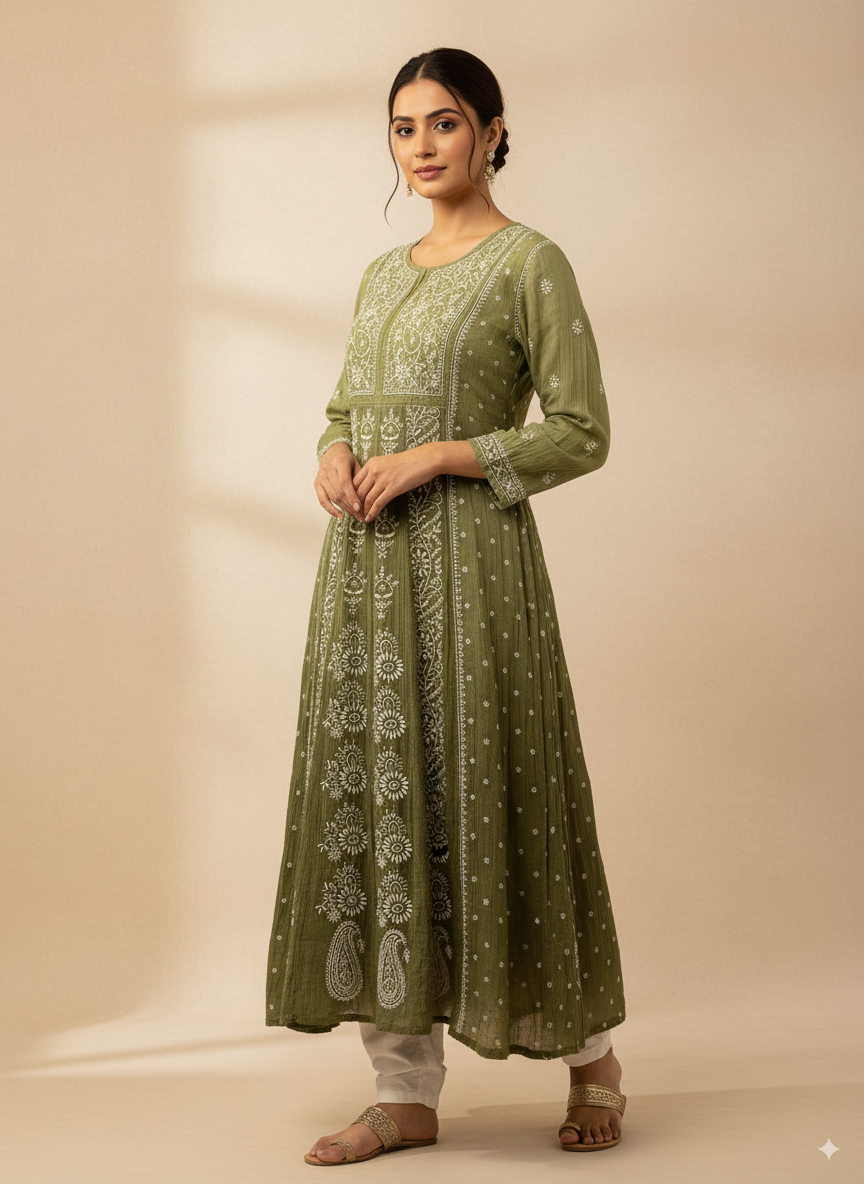 Meher A-line Mul Chanderi Kurti