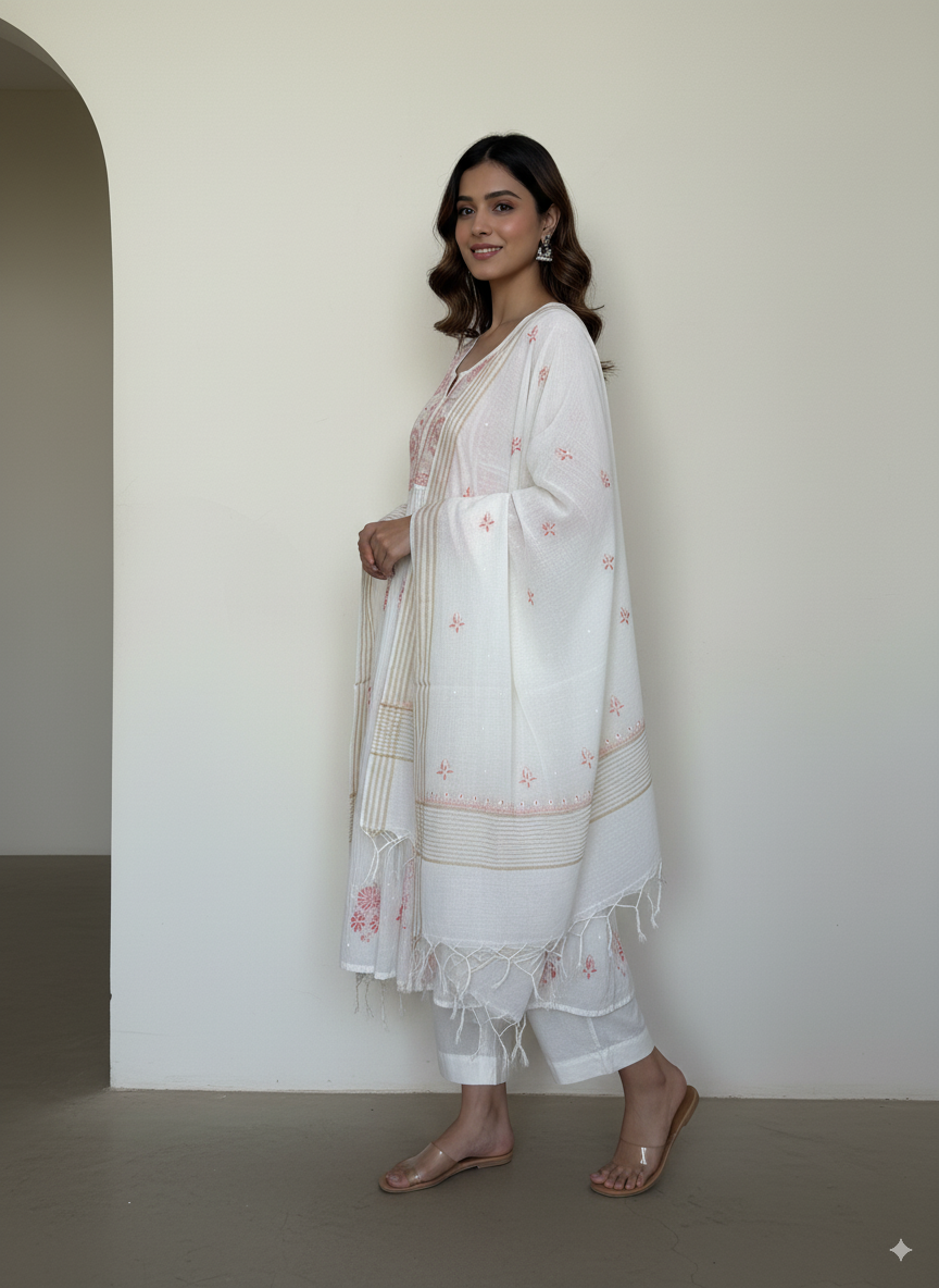 Mul Chanderi Kurta with dupatta