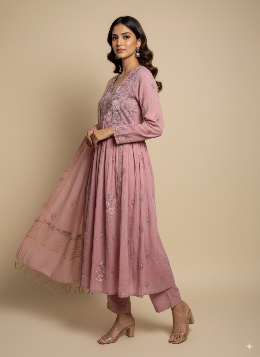 Mul Chanderi kurta with dupatta