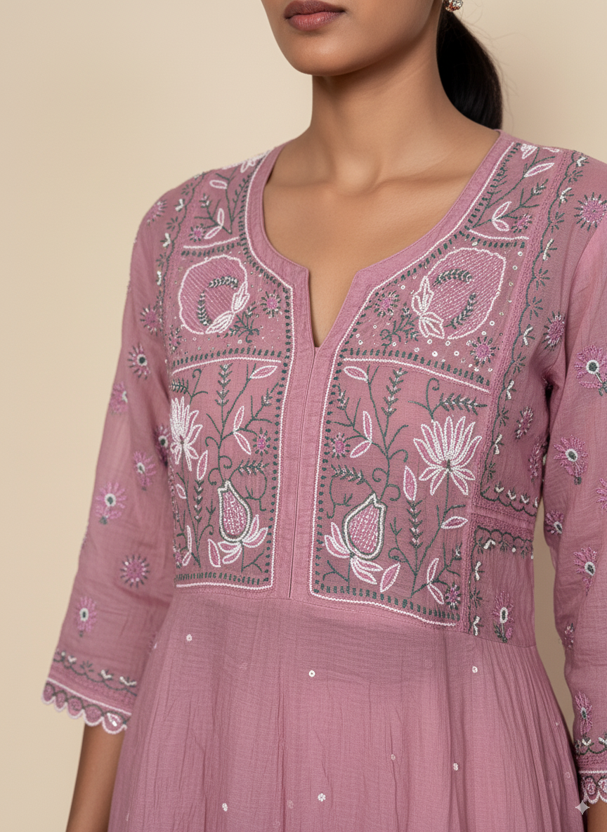 Mul Chanderi kurta with dupatta