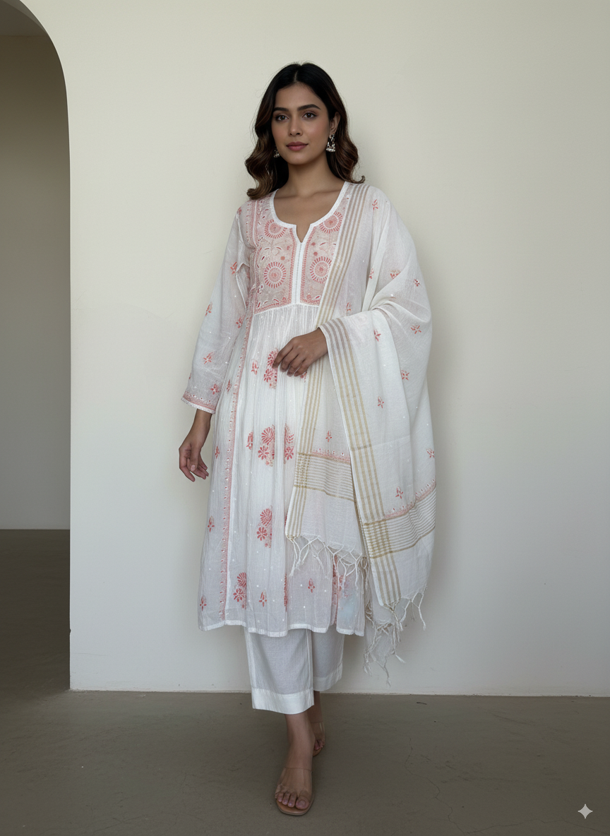 Mul Chanderi Kurta with dupatta