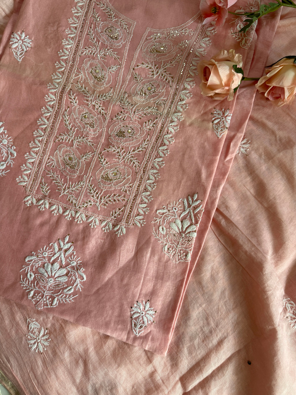 Mul Chanderi Unstitched Suit with Mukaish Work and Dupatta
