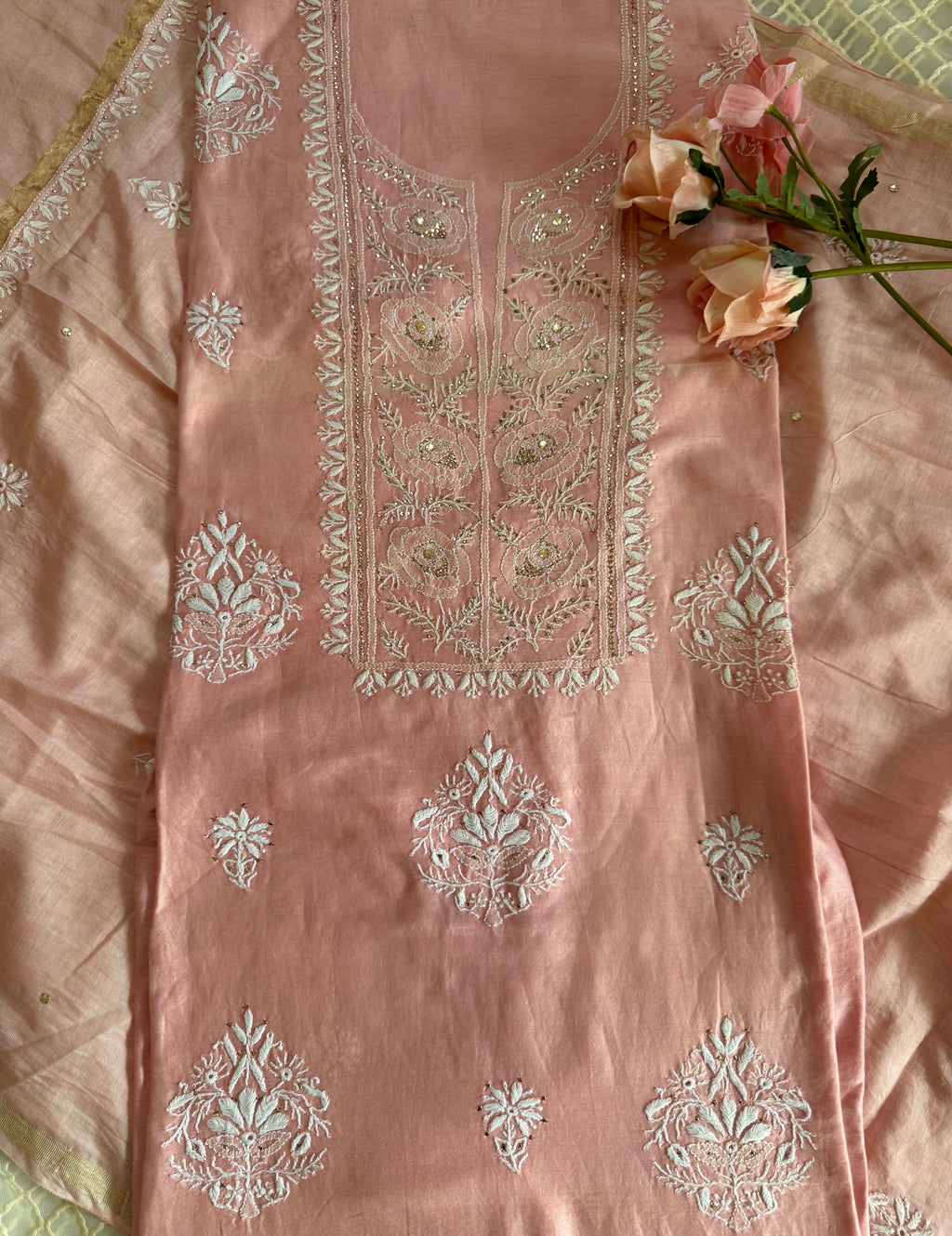 Mul Chanderi Unstitched Suit with Mukaish Work and Dupatta