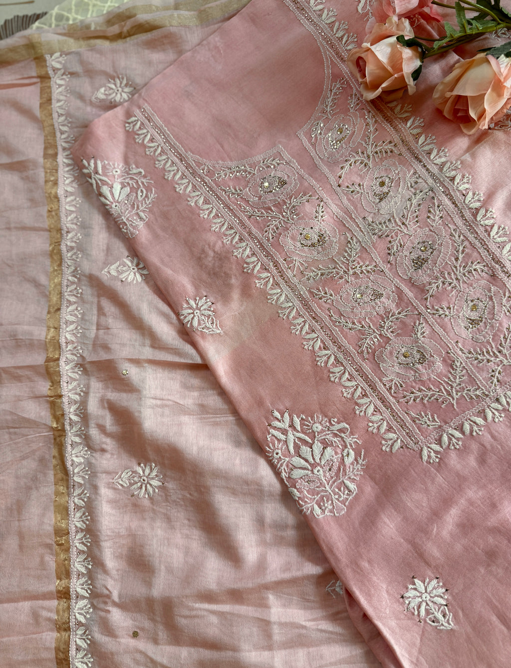 Mul Chanderi Unstitched Suit with Mukaish Work and Dupatta