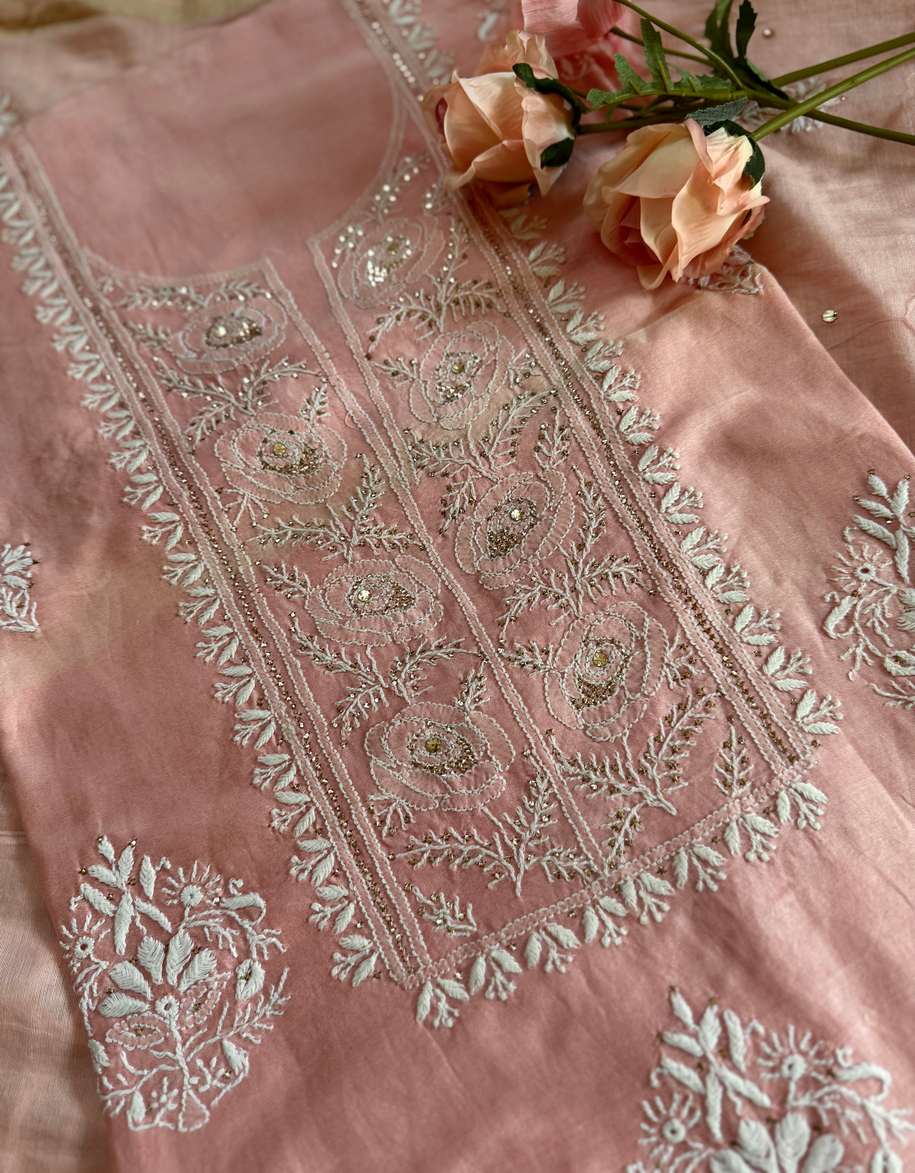 Mul Chanderi Unstitched Suit with Mukaish Work and Dupatta