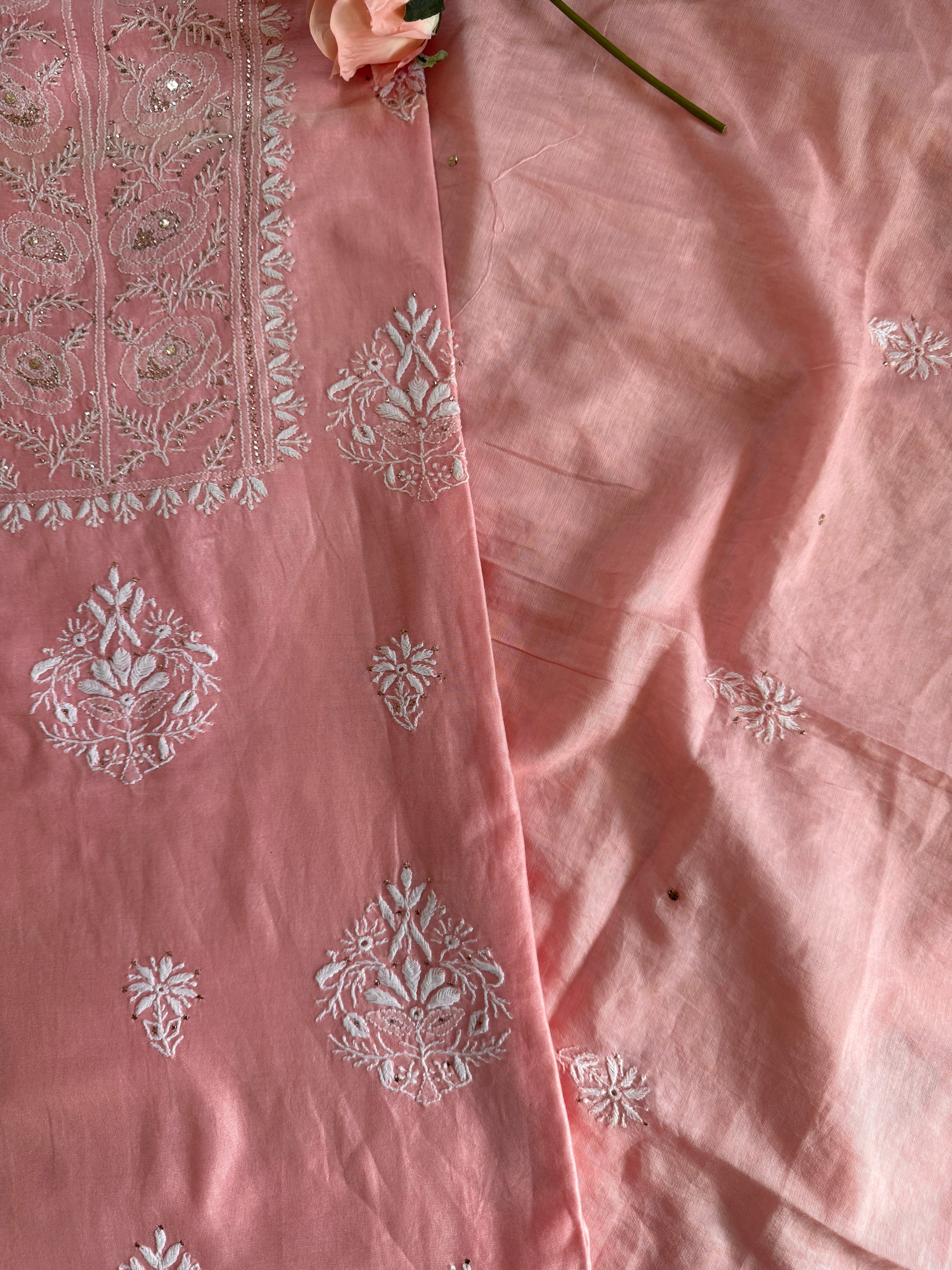 Mul Chanderi Unstitched Suit with Mukaish Work and Dupatta